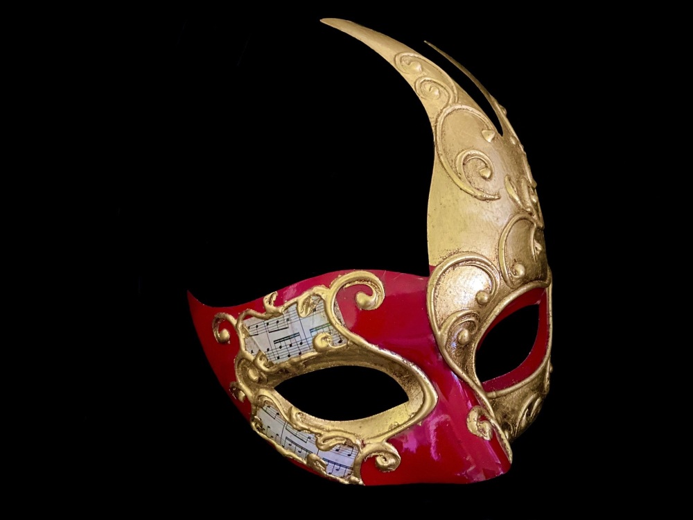 Mezza Lady Masquerade Mask - Gold Red
