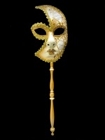 Venetian Masquerade Mask On A Stick - Decor Era White Gold