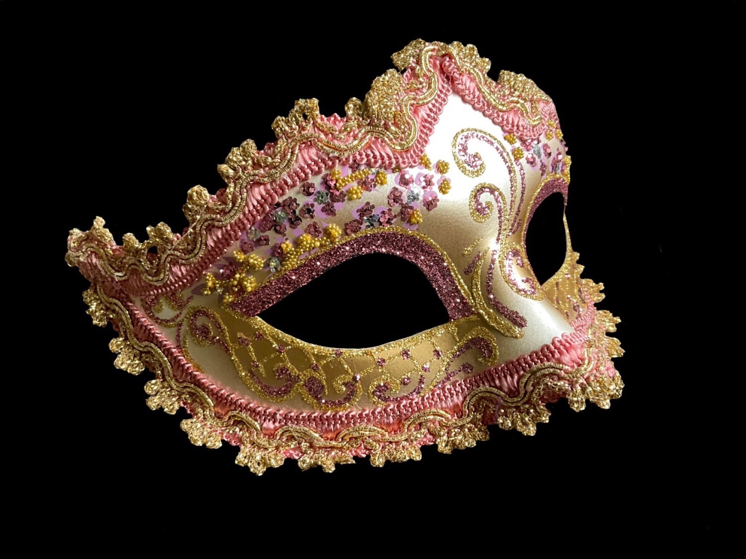 A Luxury Venetian Masquerade Ball Mask In a Stunning Aged  Gold And White Colours