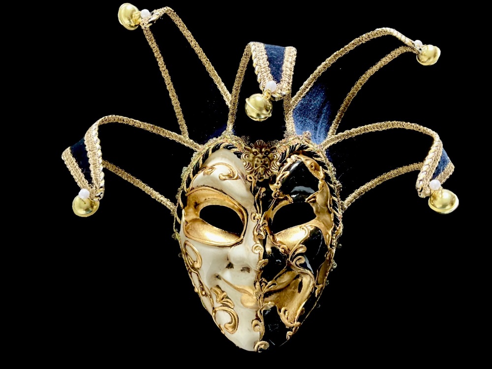 Joker Brillante Venetian Masquerade Mask  Black - Gold
