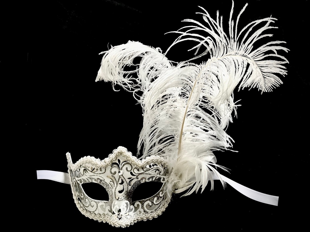 Macrame Feather Masquerade Mask - Silver