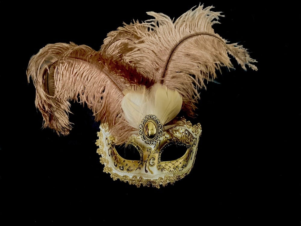 Stella Feather Masquerade Mask - Dark Gold