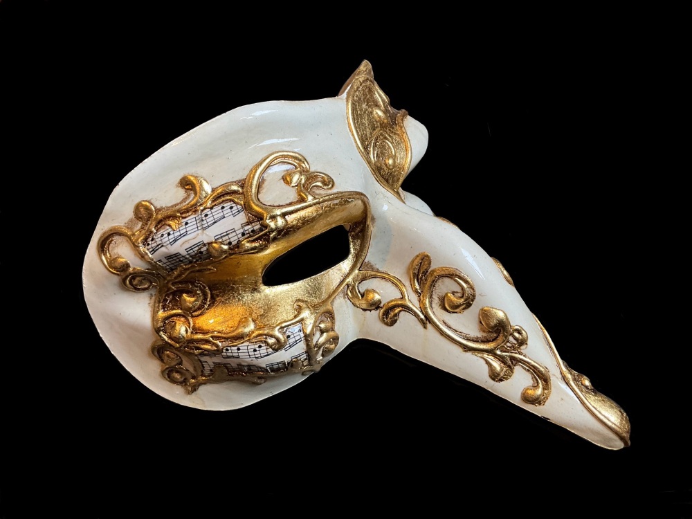 Pulcinella Ora Full Face Masquerade Mask - Gold White
