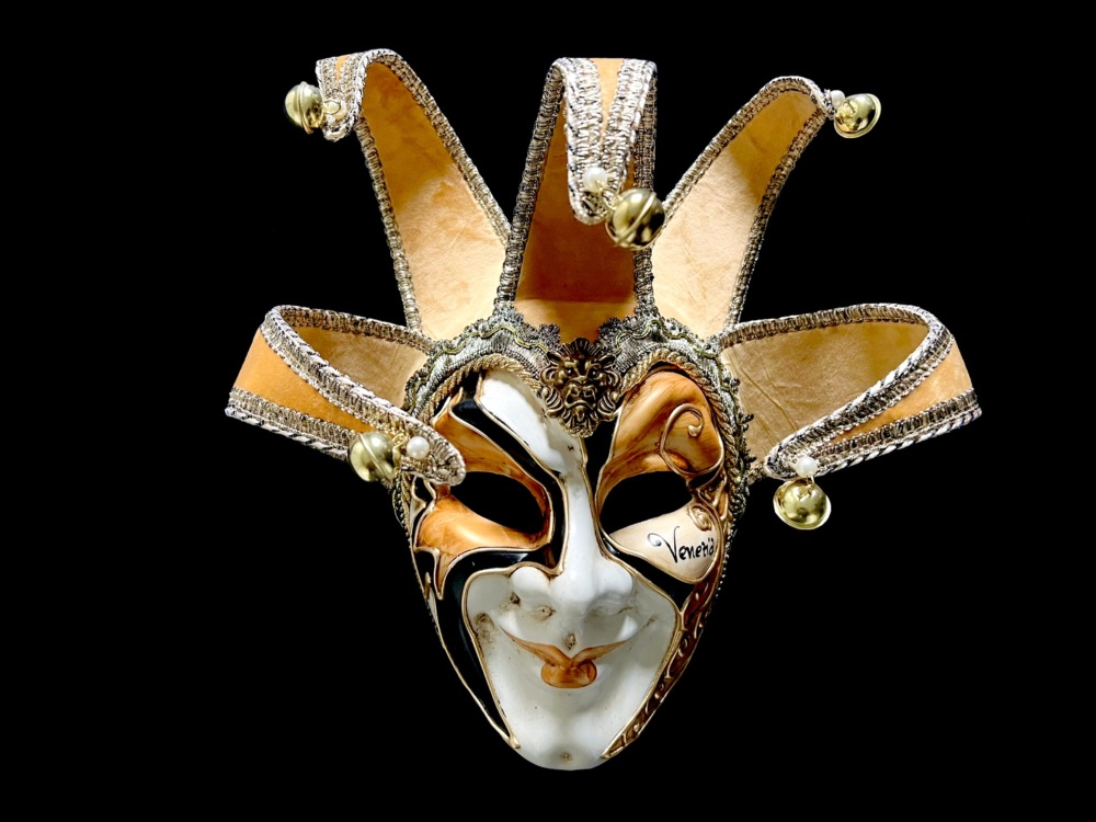 Joker Mezzo Velluto Venetian Masquerade Ball Mask - Gold