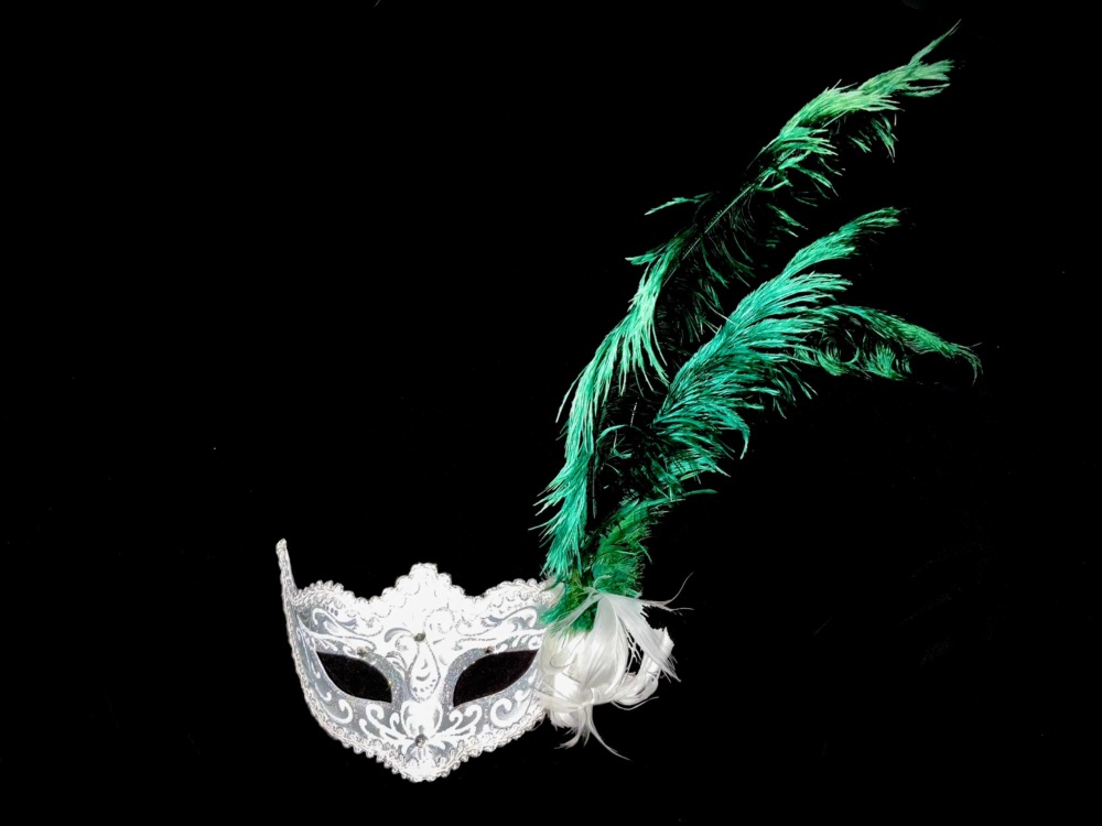 Macrame Feather Masquerade Mask - Silver Green