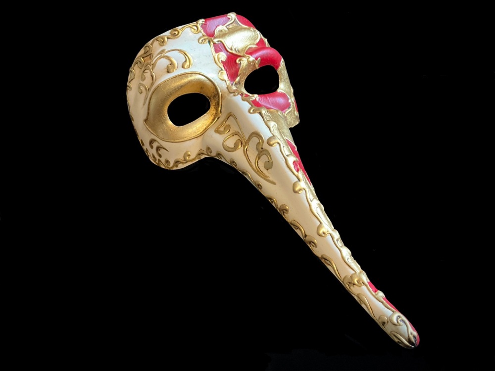 Nasone Masquerade Mask - Red & Gold