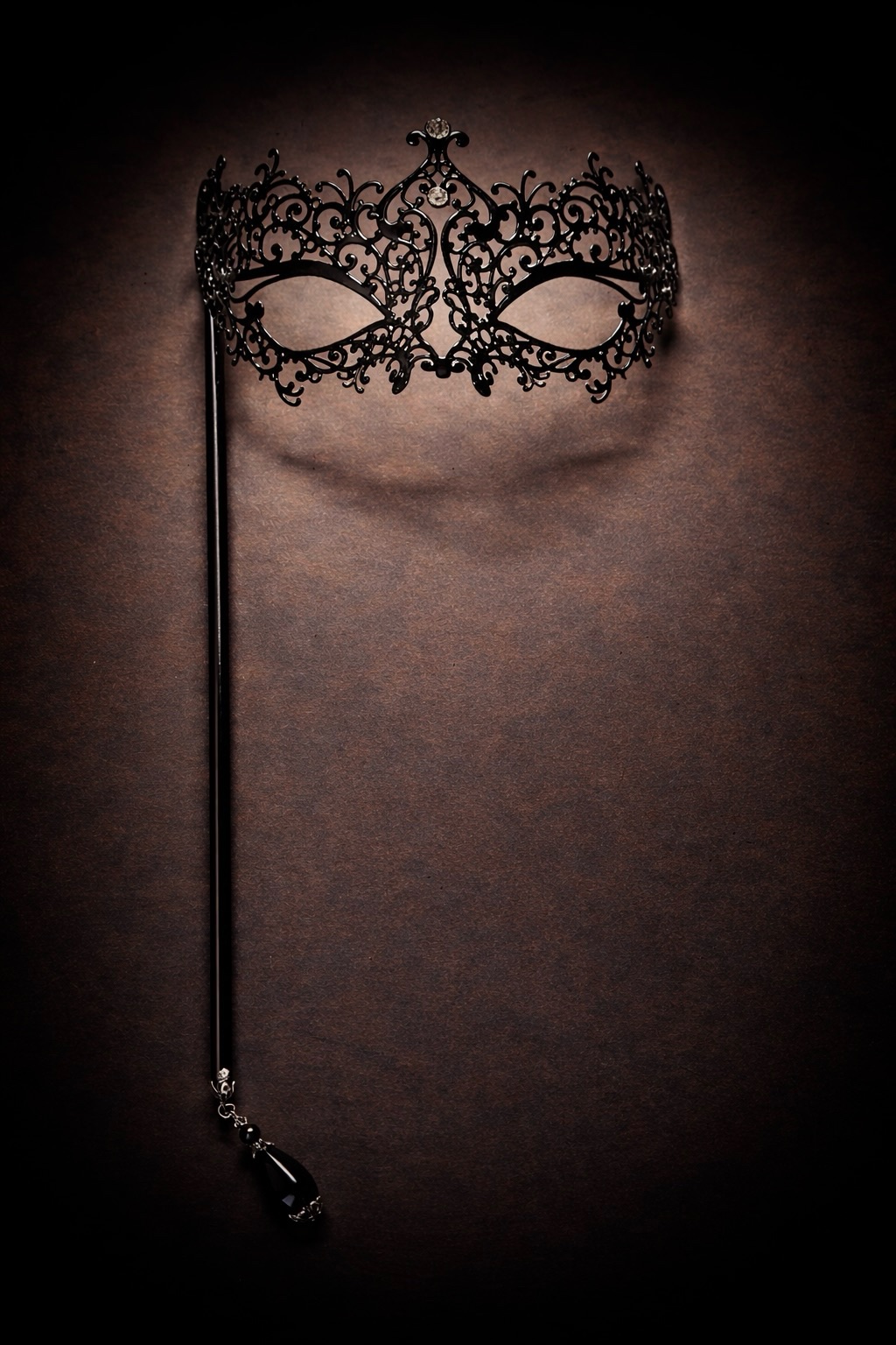 Ricciolo Filigree Masquerade Mask On A Stick - Black