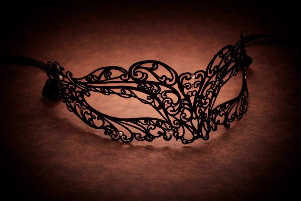 Black Megan Filigree Mask - Velvet