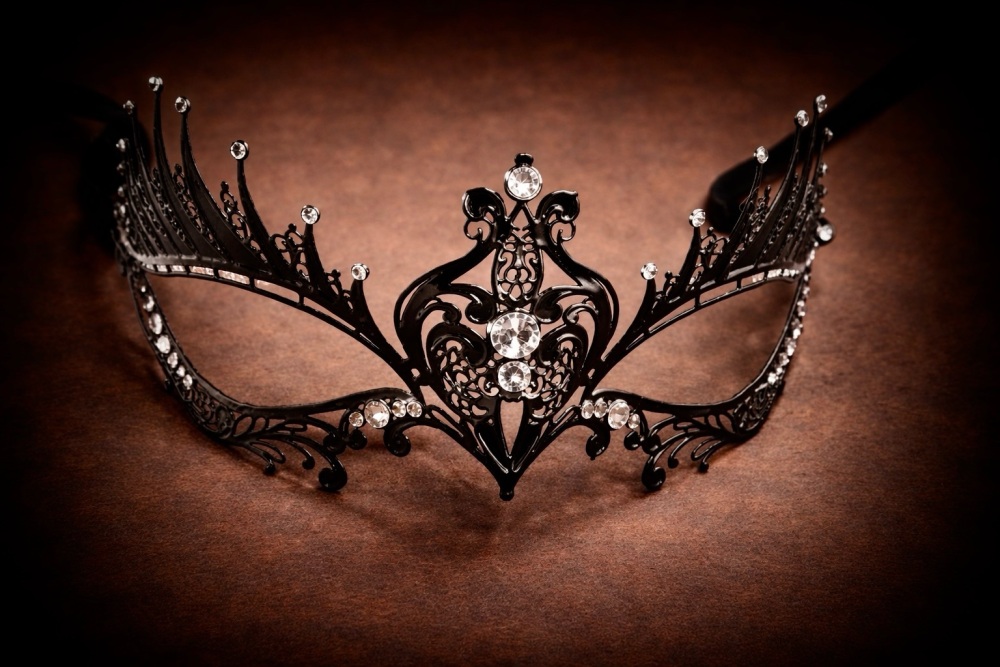Dark Angel Filigree Lace Masquerade Mask - Swarovski