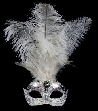 Stella Feather Venetian Masquerade Mask - Silver White