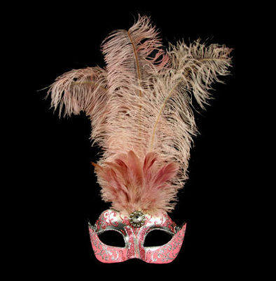 Stella Feather Venetian Masquerade Mask - Pink Silver