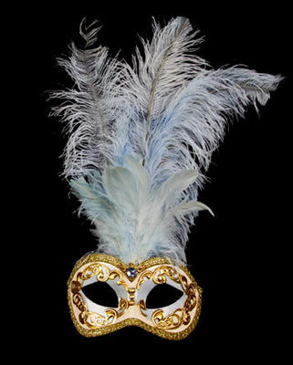 Occhi Feather Masquerade Mask - Sky Blue