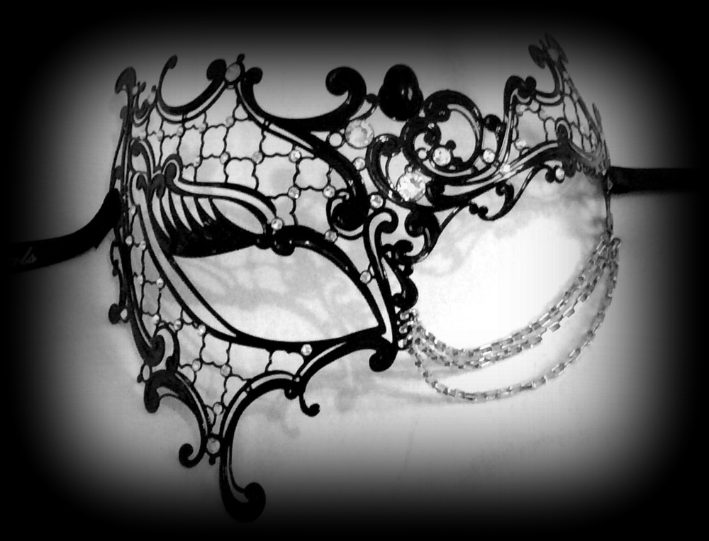 Occhialino Venetian Filigree Masquerade Mask - Nero Black