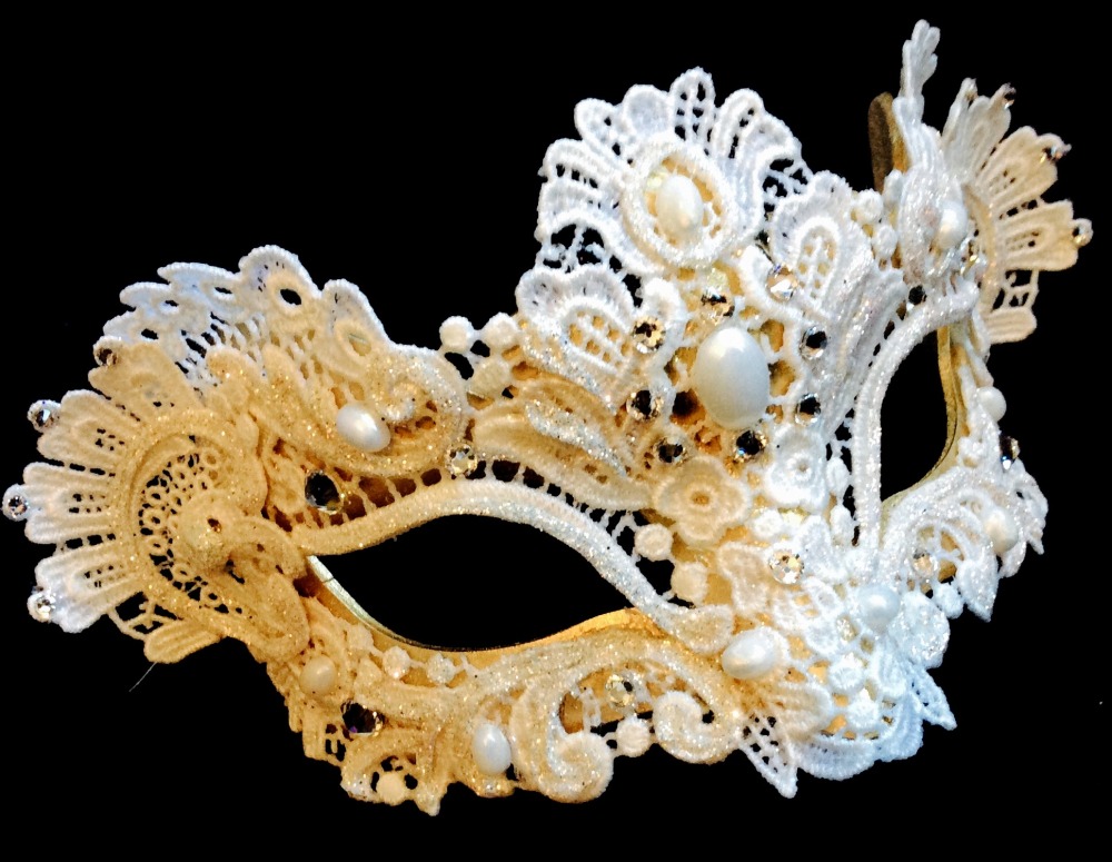 Murano Strass Venetian Masquerade Mask - White