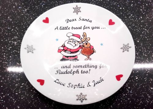 Personalised Christmas Eve Santa and Rudolph Treat Plate