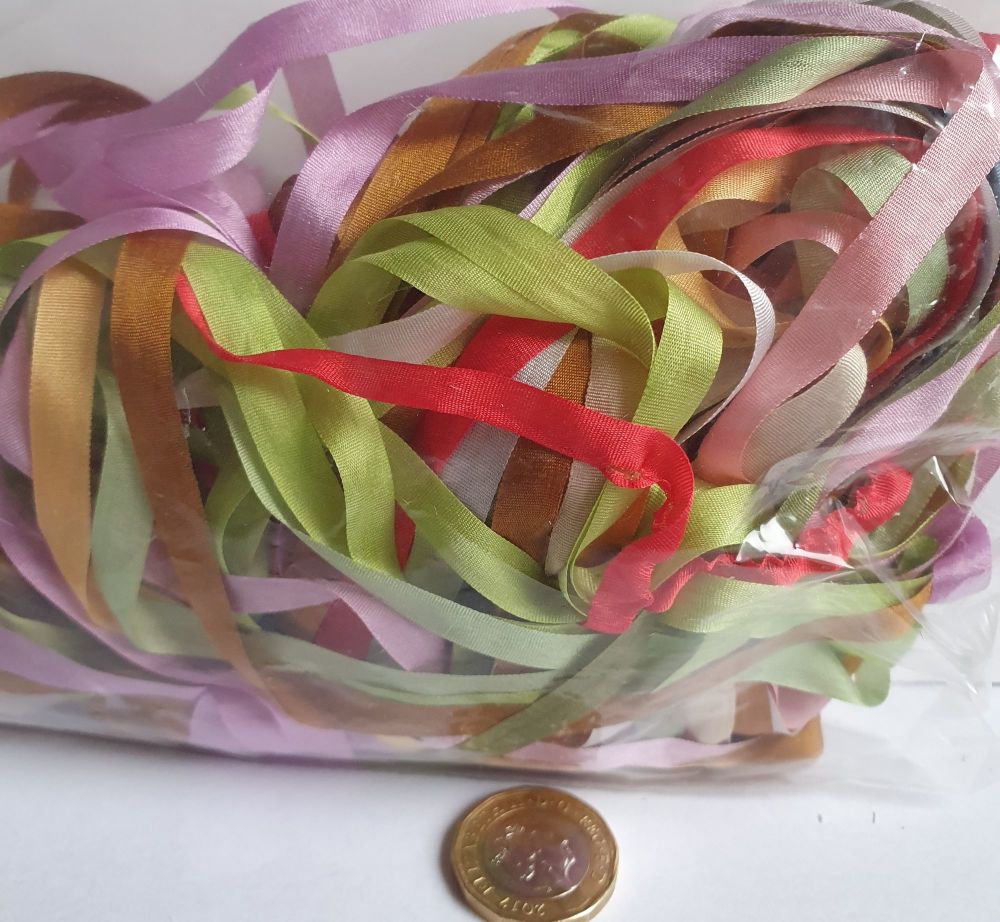 Assorted 3m lengths X 7mm silk ribbon  E