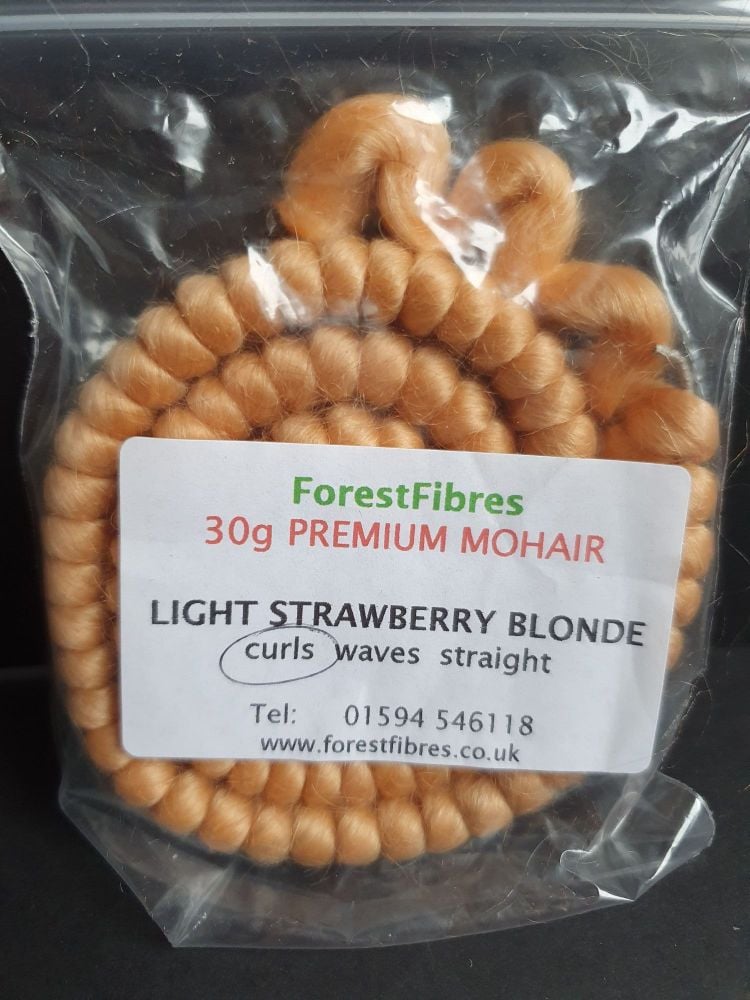 Forest Fibres Light  Strawberry  Blonde premium mohair for wigging 30g Curl