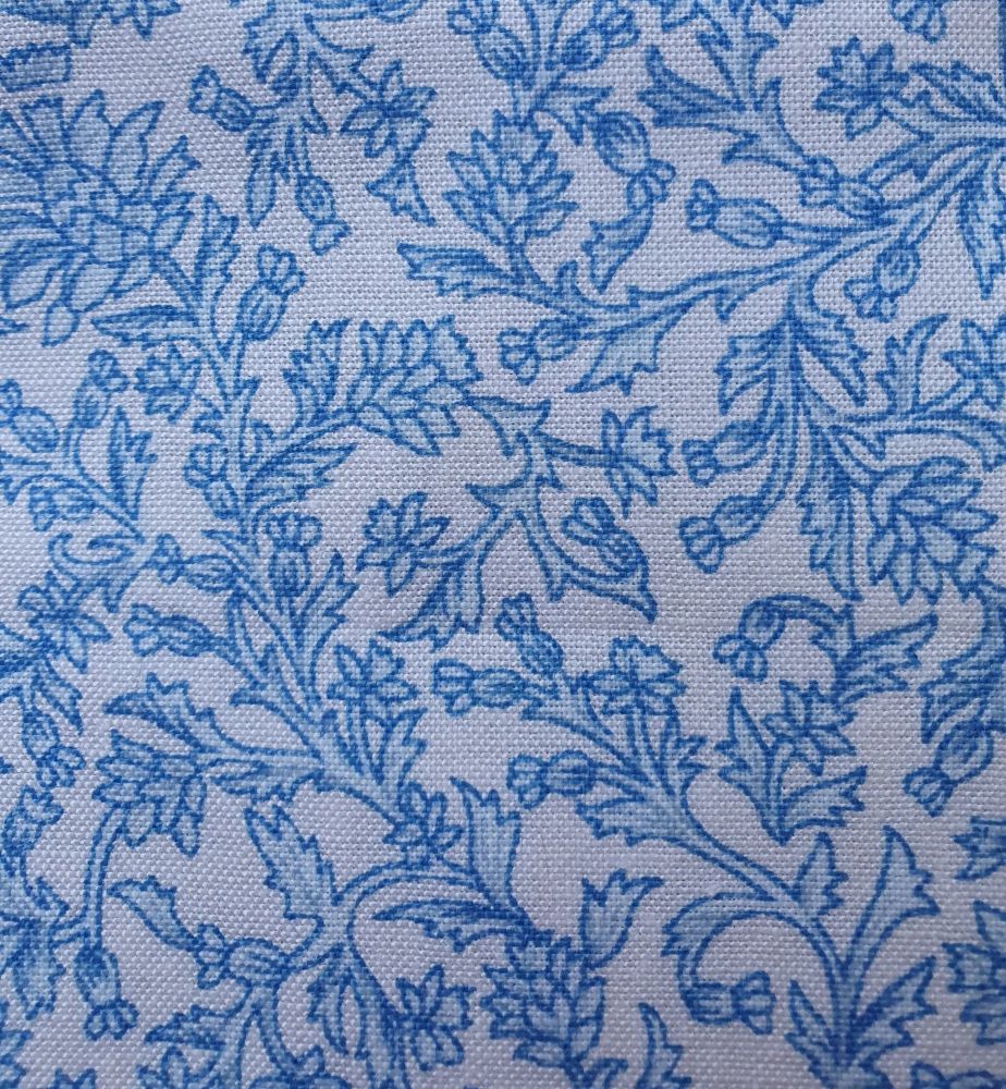 Cotton cream background with blue pattern 