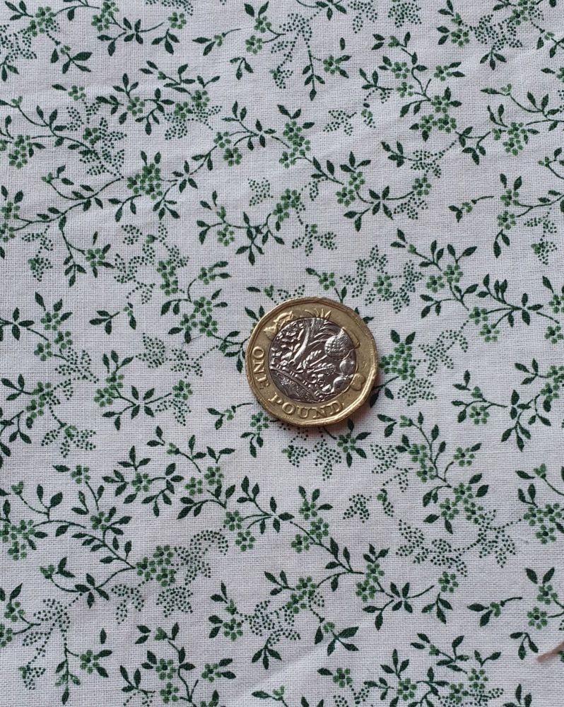 22 x 20 inches Cotton fabric white with green leaves pattern