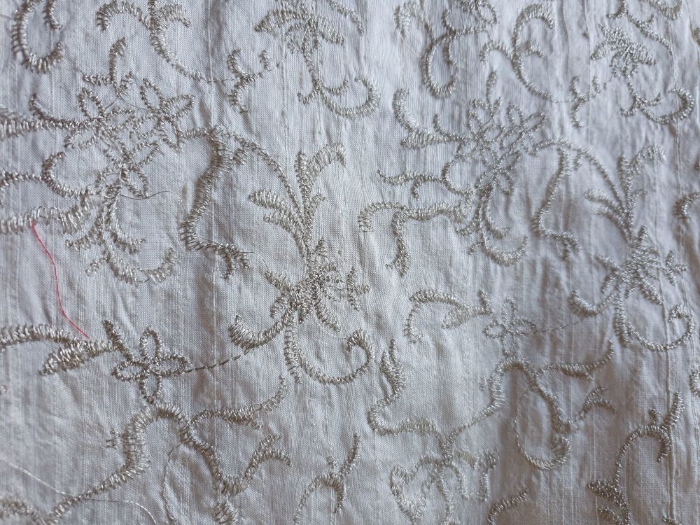 1 Metre x 50 inches Ivory Floral Embroidered Duponi Silk