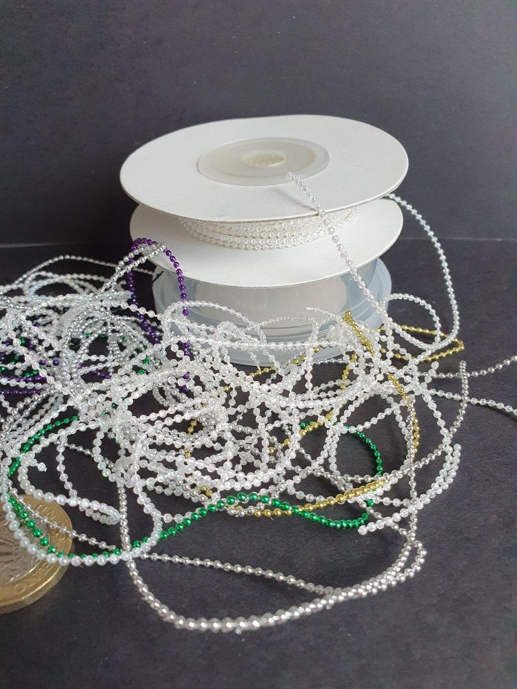 Reel of tiny iridiscent pearls 12 foot plus and other colours included