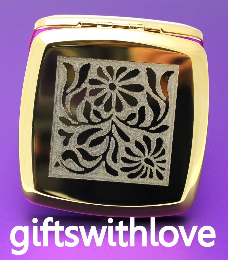 Square Gold Plated Engraved Mirror Compact - Free Personalisation