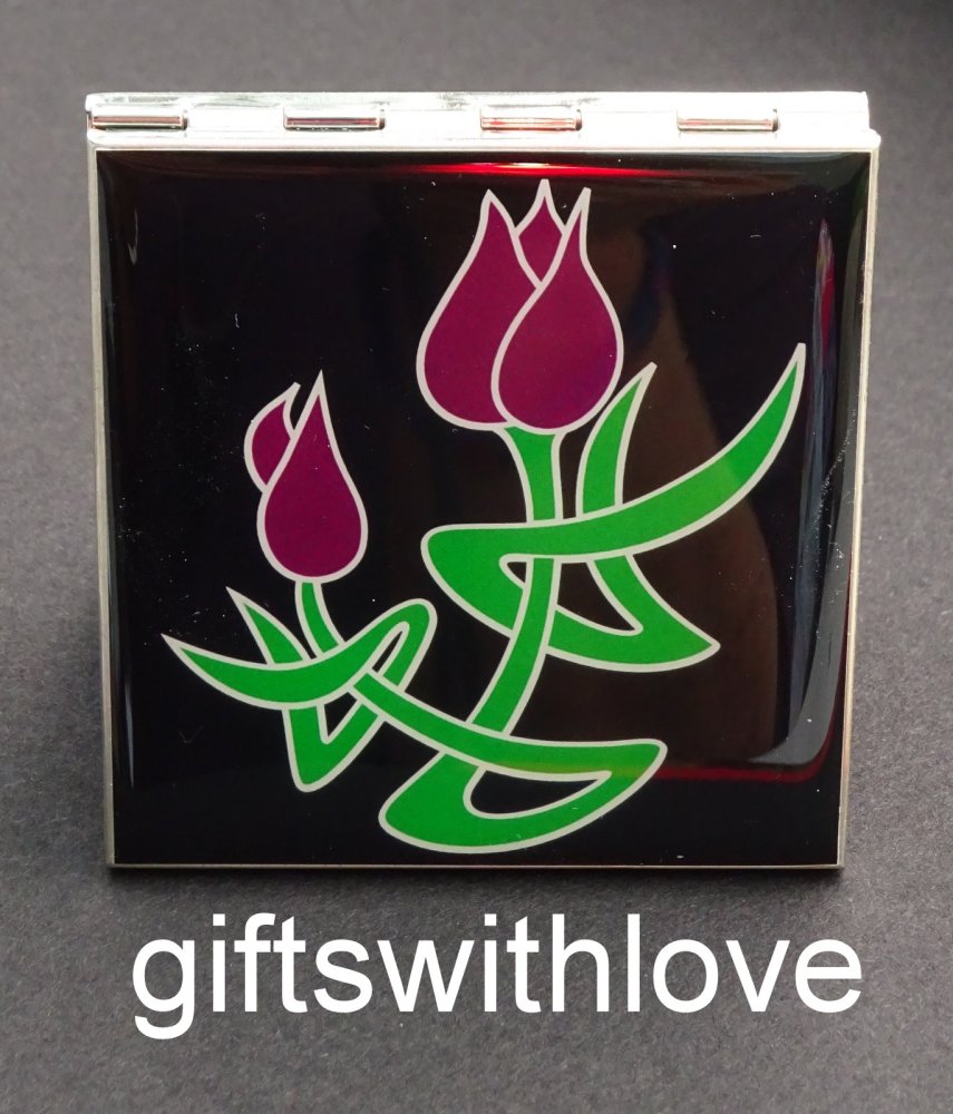 Square Silver Plated Tulip Mirror Compact 