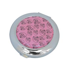 Pink floral and Silver Plated Round Mirror compact - FREE ENGRAVING