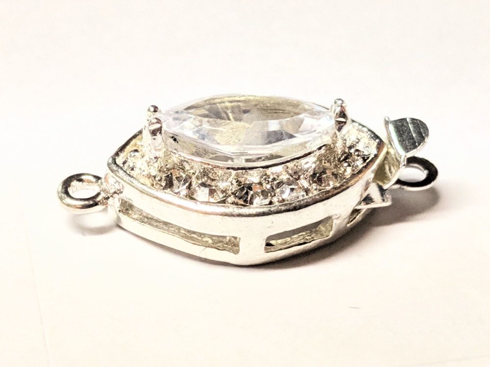 Silver Plated 1 Row Clasp with diamante and smoky Zircon stones