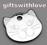 Small Chrome Cat Face Tag - ENGRAVED FREE