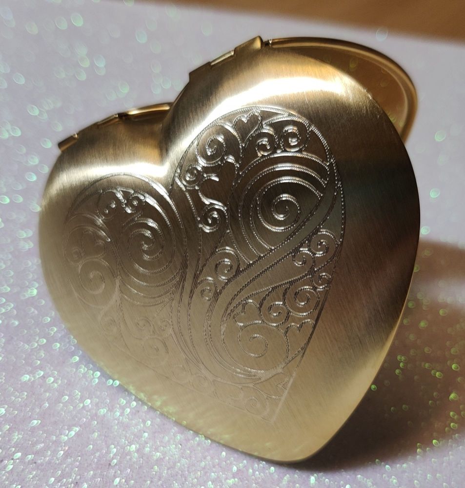 Gold Plated Engraved Heart Mirror compact - FREE ENGRAVING