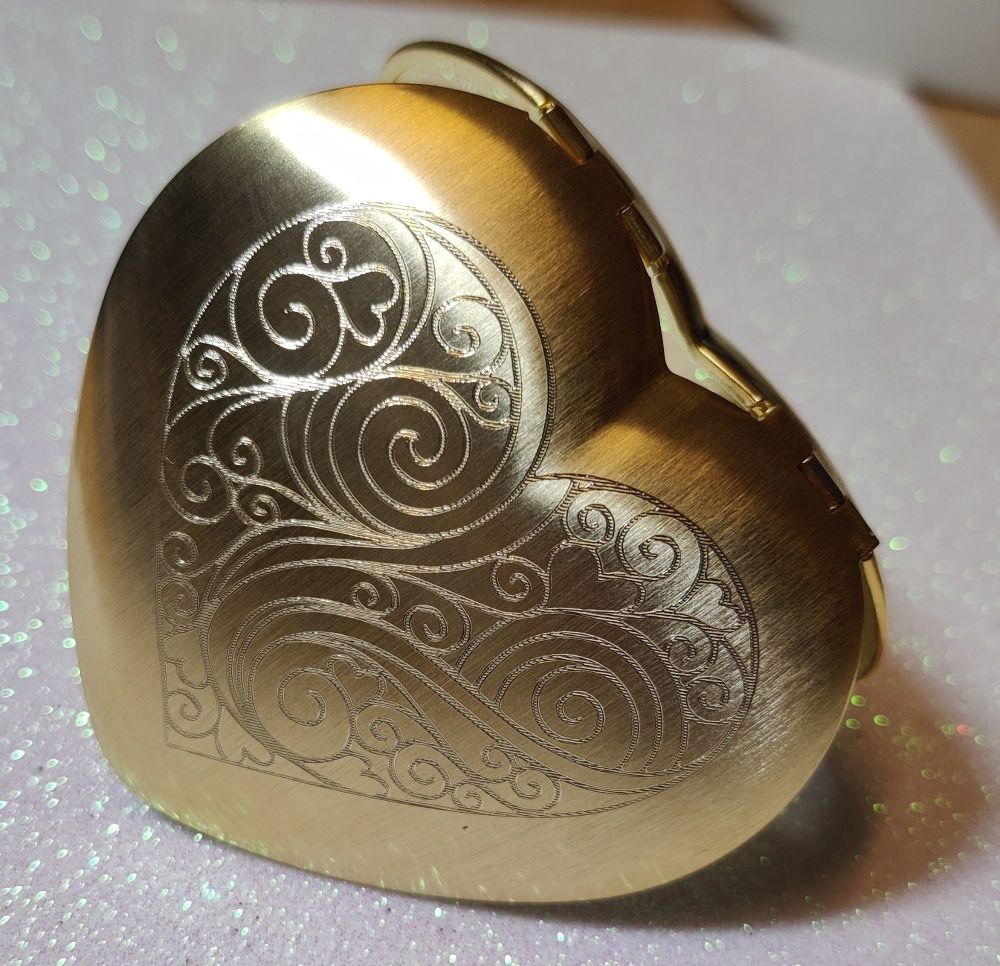 Gold Plated Engraved Heart Mirror compact - FREE ENGRAVING