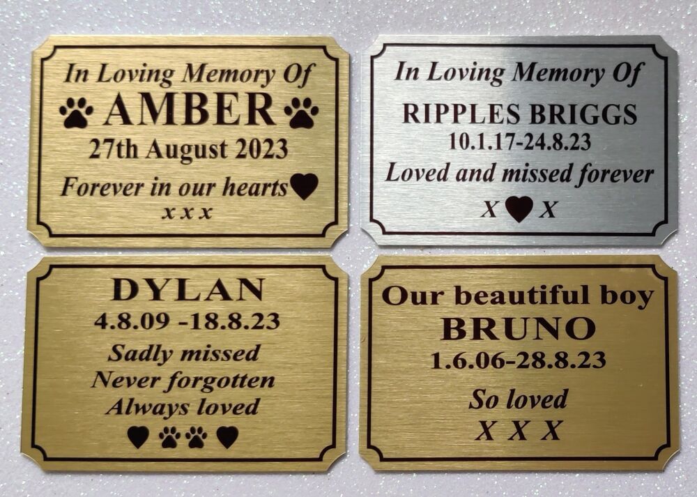 Memorial Pet Plaque for casket - personalised to your own requirements