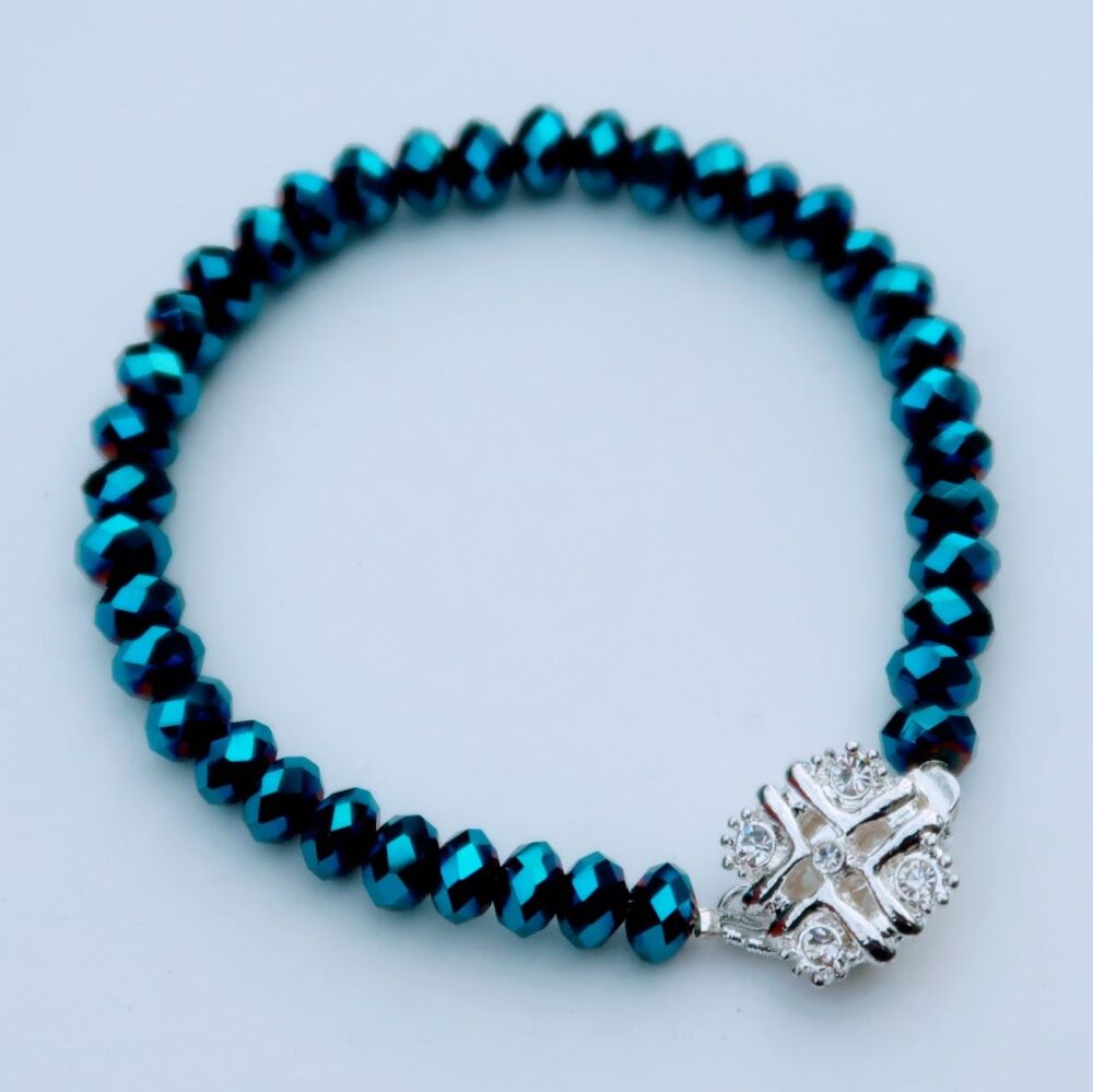 Dark Blue faceted Crystal bracelet with diamante push fit  clasp
