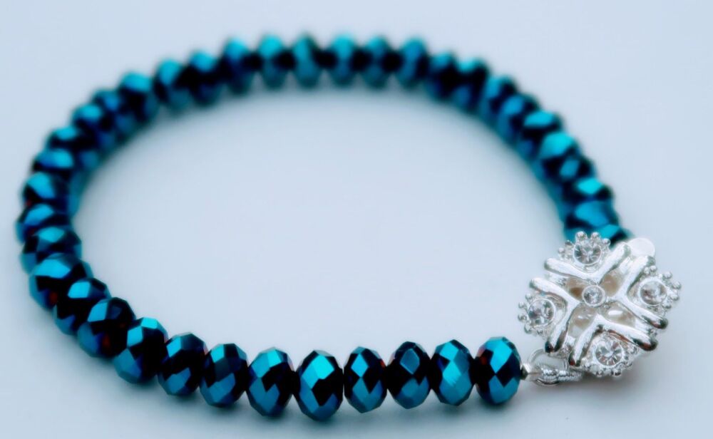Dark Blue faceted Crystal bracelet with diamante push fit  clasp