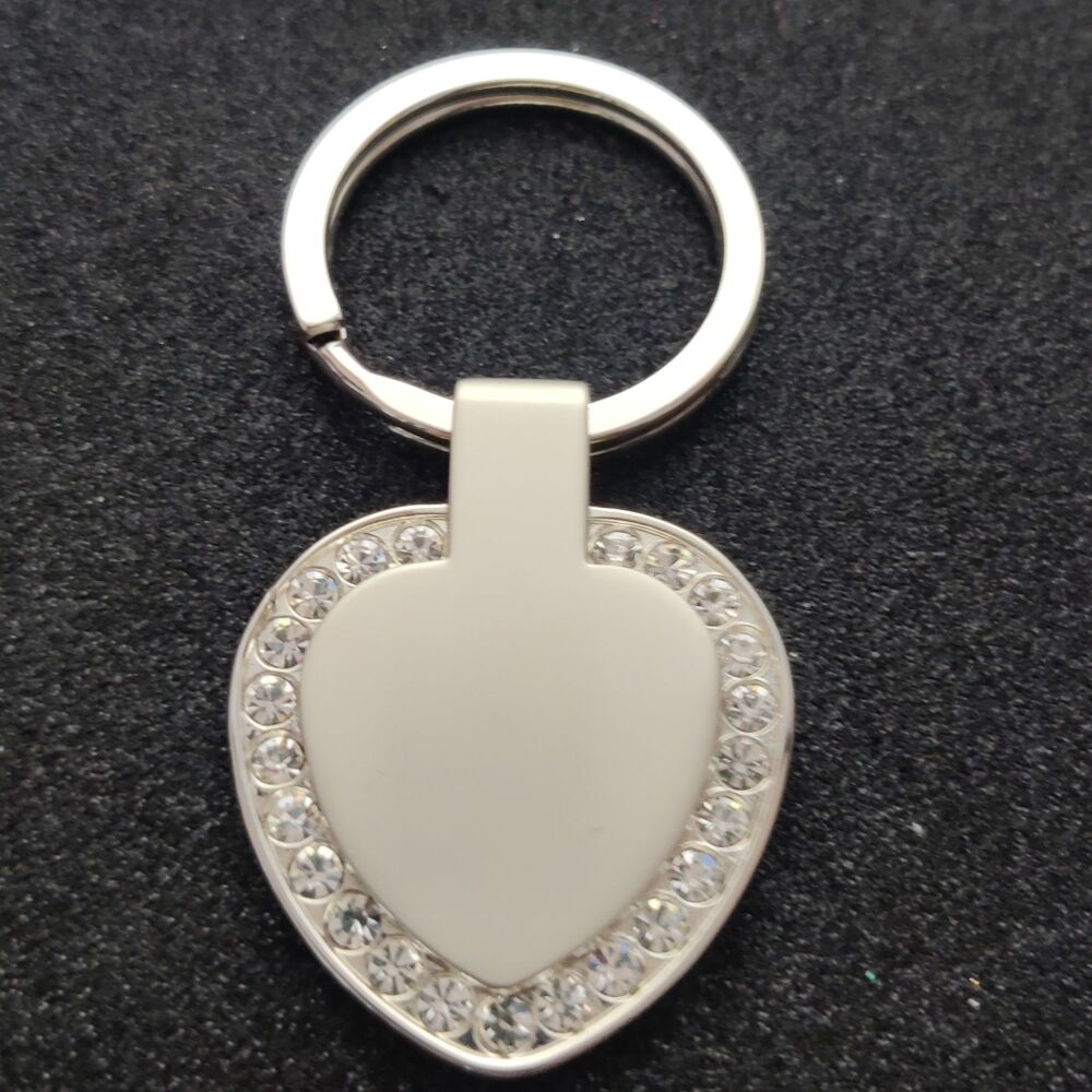 Silver Plated Heart diamante key ring  - FREE ENGRAVING