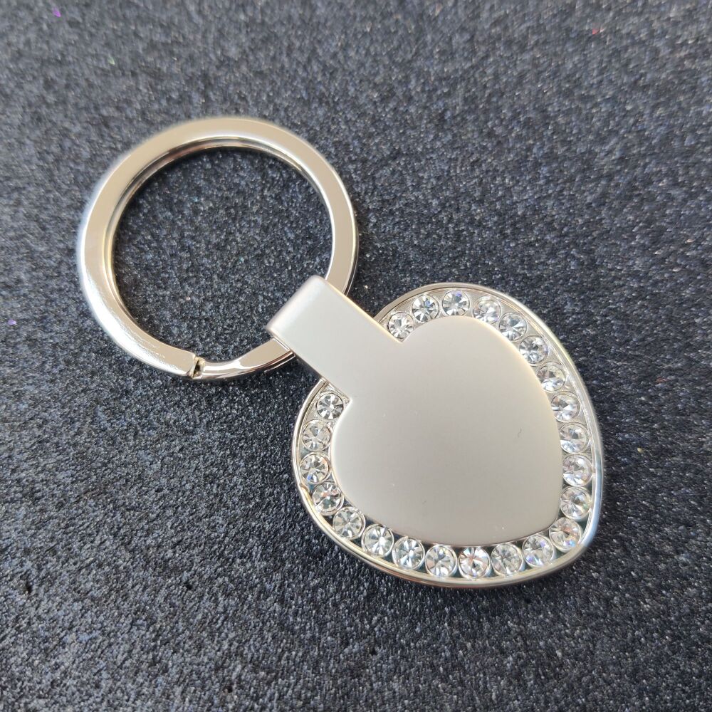 Silver Plated Heart diamante key ring  - FREE ENGRAVING