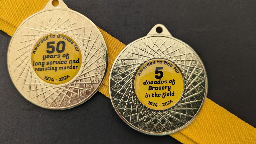 50th Wedding Anniversary Medal & Gold coloured ribbon with option for personalisation on front and back of medal