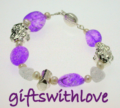 Purple and silver nugget bracelet - FREE ENGRAVING
