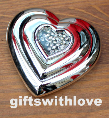 Silver plated Heart Mirror Compact - Free Engraving