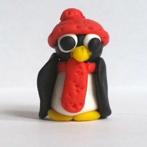 Penguin with Hat and Scarf Polymer Clay Bead / Charm Price From: