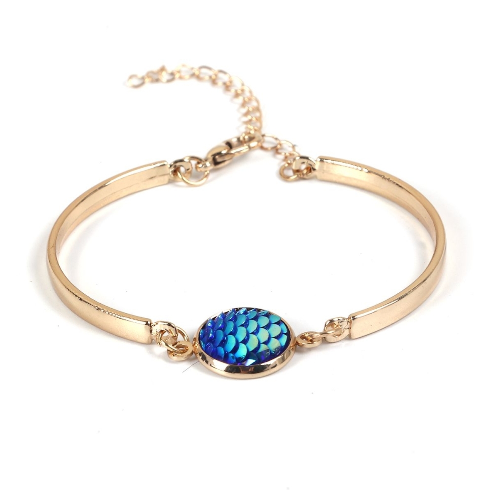 Mermaid Bracelet, Gold Plated, Aurora Borealis, Blue