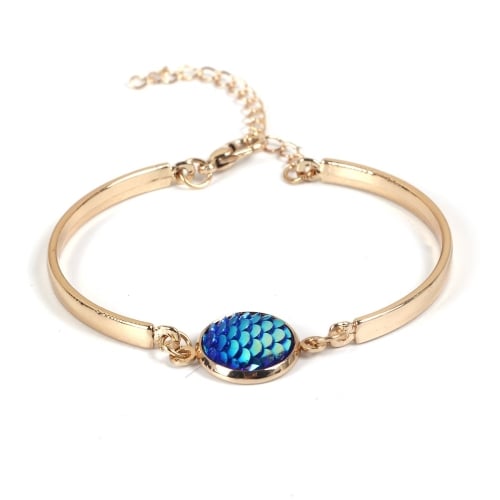 Mermaid Bracelet, Gold Plated, Aurora Borealis, Blue