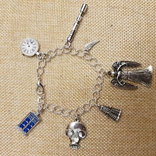 Doctor Who Inspired Silver Plated Chain Link Bracelet with Tibetan Silver C
