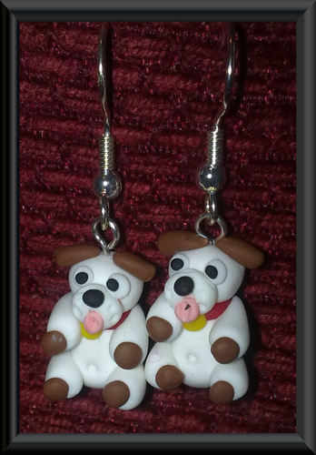 Earrings Dog Brown & White
