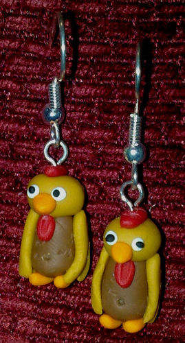 Earrings Chicken Brown