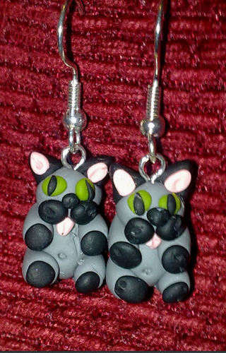 Earrings Cat Grey & Black