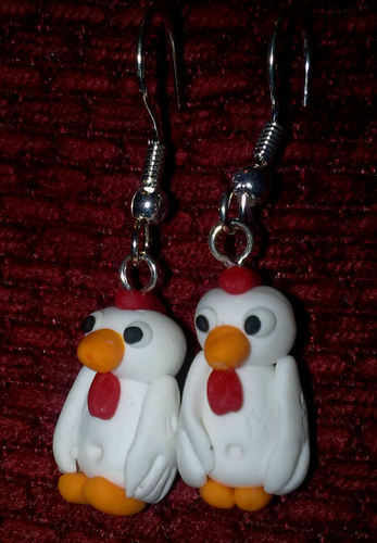 Earrings Chicken White