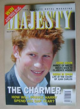 Majesty magazine - Prince Harry cover (September 2003 - Volume 24 No 9)
