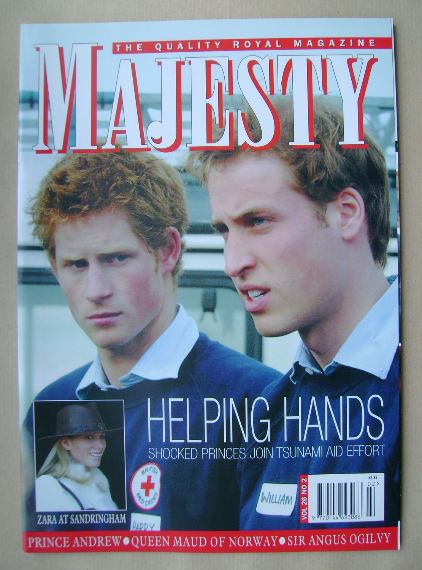 Majesty magazine - Prince Harry and Prince William cover (February 2005 - Volume 26 No 2)